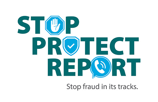 Stop. Protect. Report. social graphic 